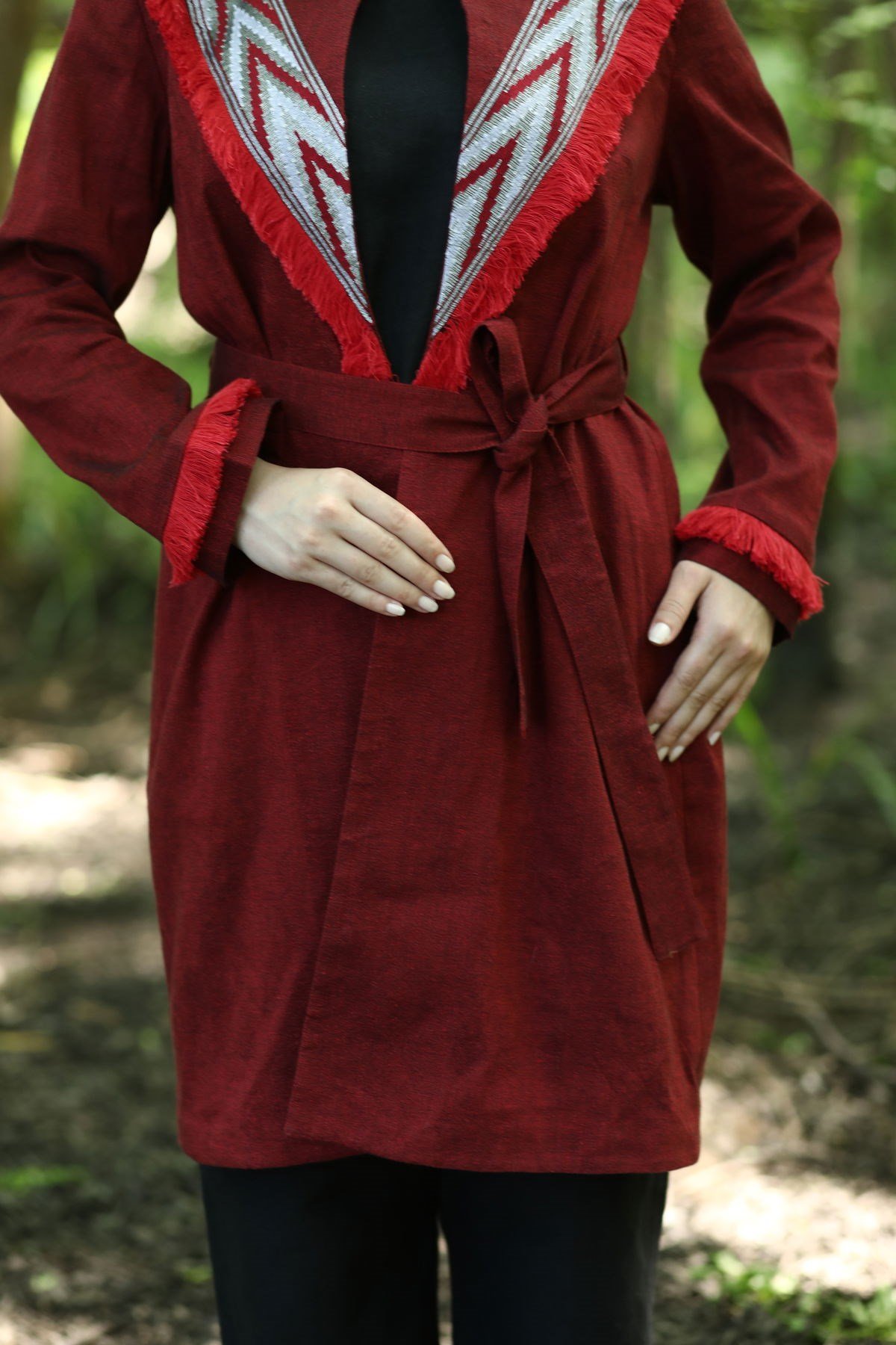 Patka Çavuş Desenli Kimono Bordo