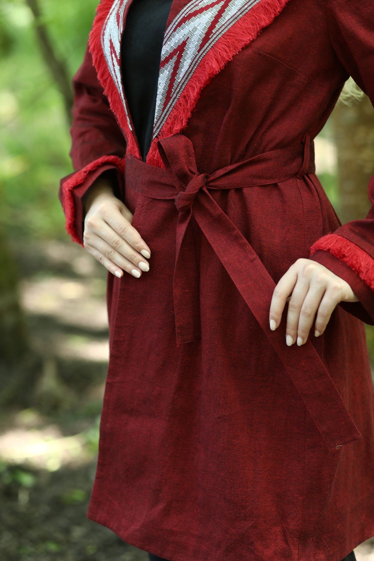 Patka Çavuş Desenli Kimono Bordo