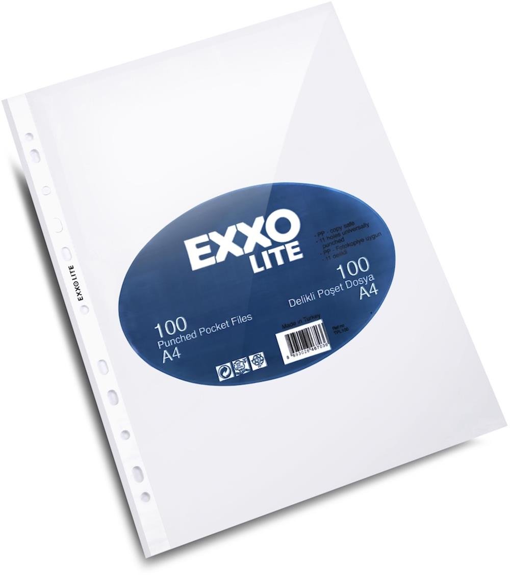 EXXO A4  LITE A4 DELİKLİ POŞET DOSYA 100'LÜK