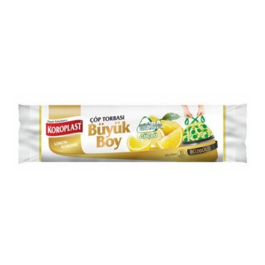 KOROPLAST ÇÖP TORBASI BÜYÜK 65x70 BÜZGÜLÜ EKSTRA GÜÇLÜ LİMON KOKULU 10 LU ST01600155