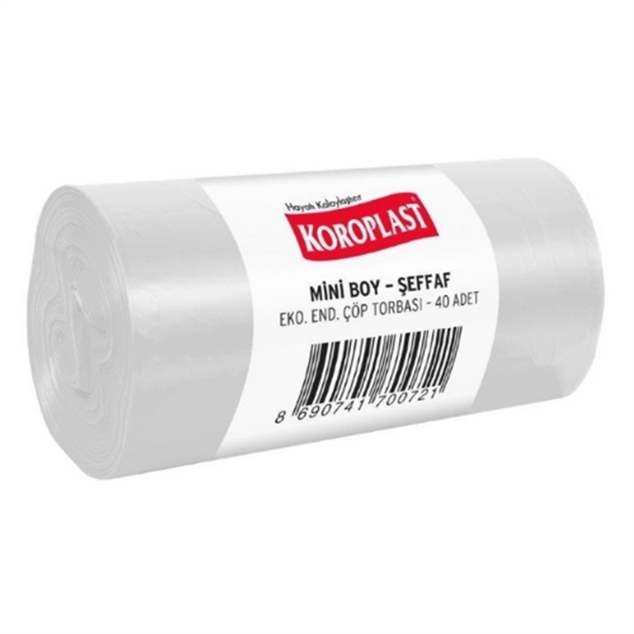 KOROPLAST MİNİ BOY ÇÖP TORBASI END. ŞEFFAF 40X50 83GR. 40LI 11MİC.