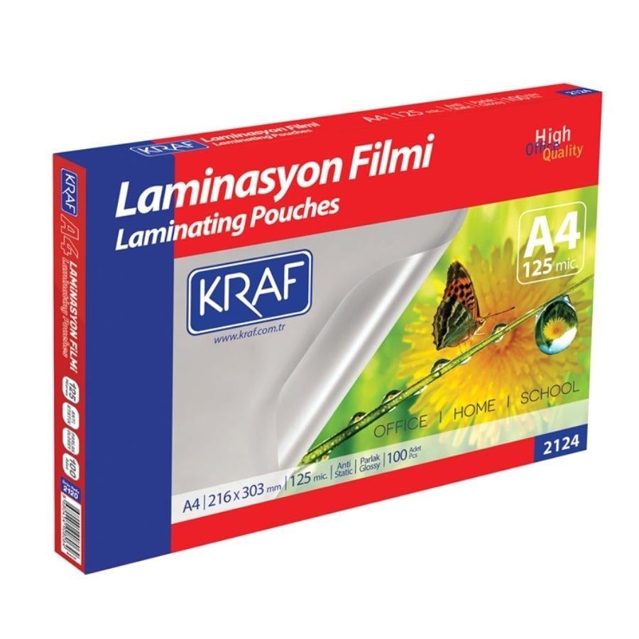 KRAF LAMİNASYON FİLMİ PARLAK A4 125 MİC 100'LÜ