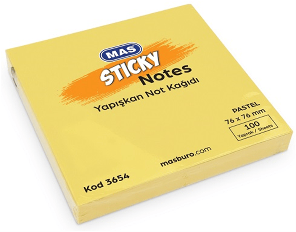MAS YAPIŞKANLI NOT KAĞIDI 76X76 PASTEL SARI 3654