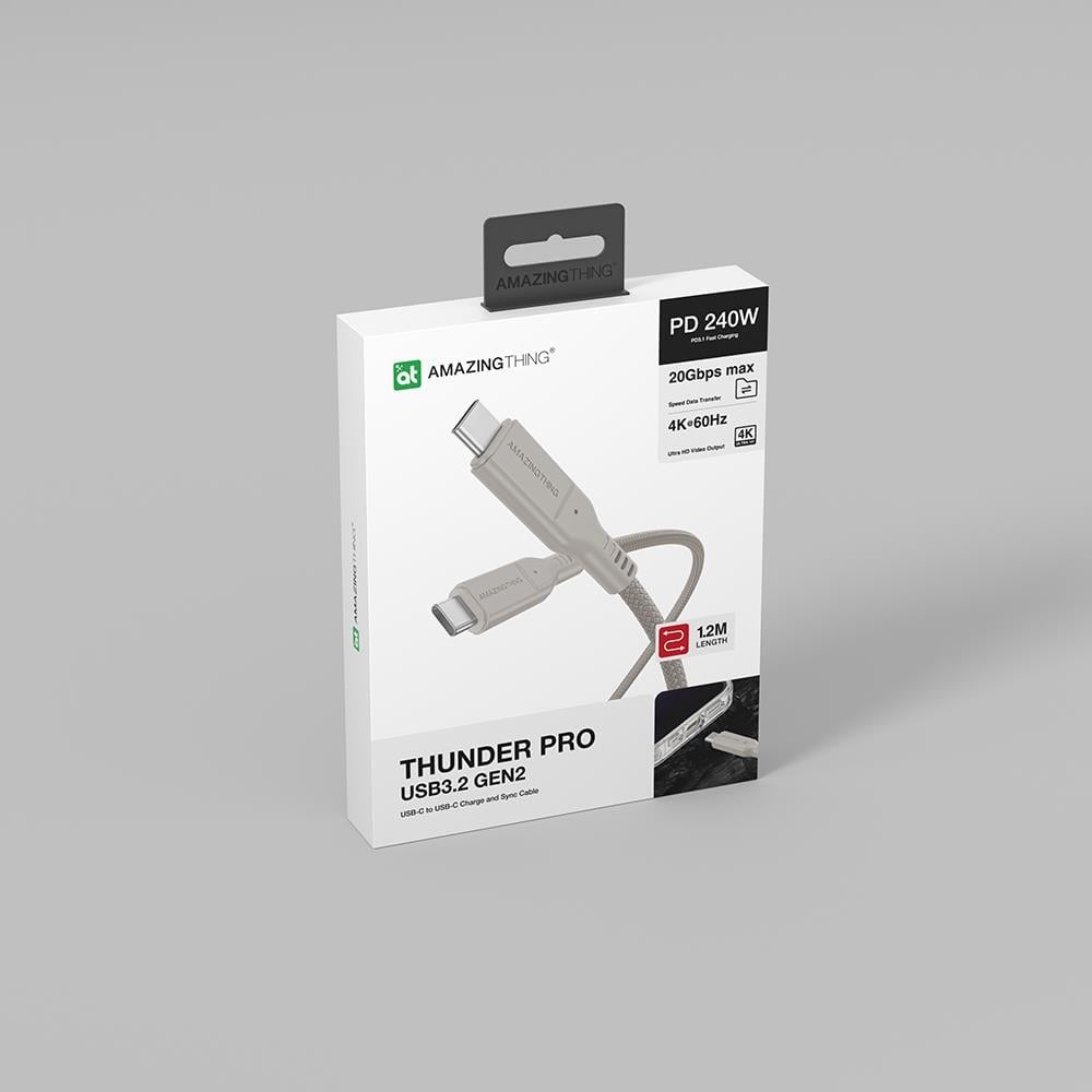 Amazingthing Thunder Pro USB3.2 Gen2 PD3.1 Port Korumalı Type-C to Type-C Kablo 120cm 240W 4K@60Hz