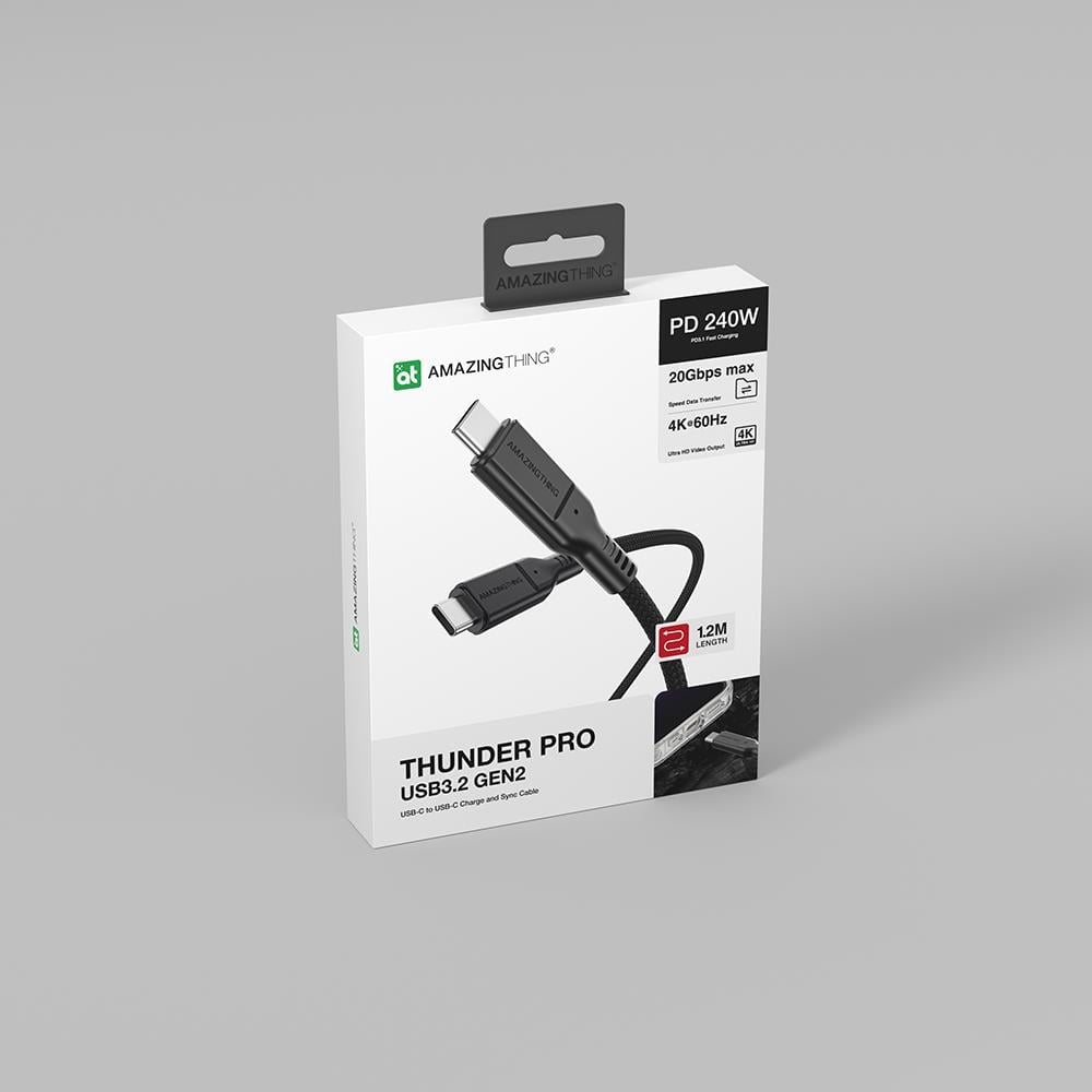 Amazingthing Thunder Pro USB3.2 Gen2 PD3.1 Port Korumalı Type-C to Type-C Kablo 120cm 240W 4K@60Hz