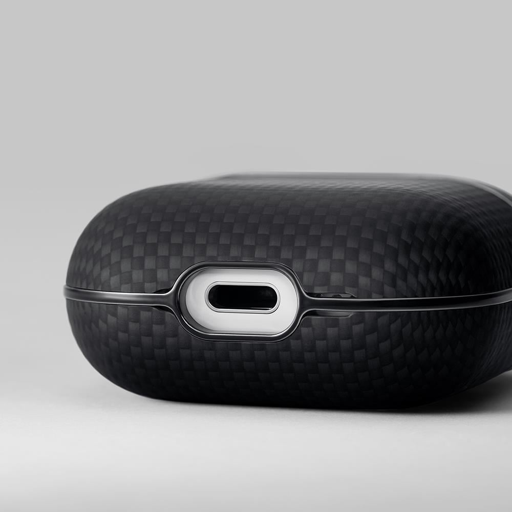 Apple Airpods Pro 2 Kılıf 1500D Aramid Fiber Pitaka Ultra-Slim Classic Serisi Black-Grey Twill Kapak