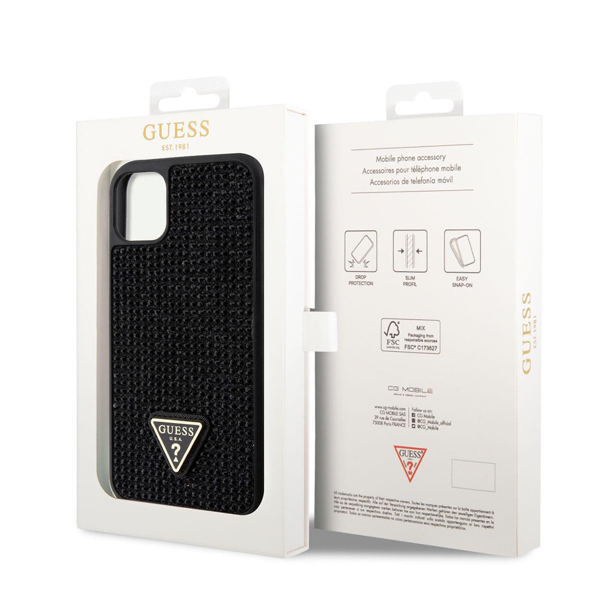 Apple iPhone 11 Kılıf Guess Orjinal Lisanslı Taşlı Arka Yüzey Üçgen Logolu Kapak