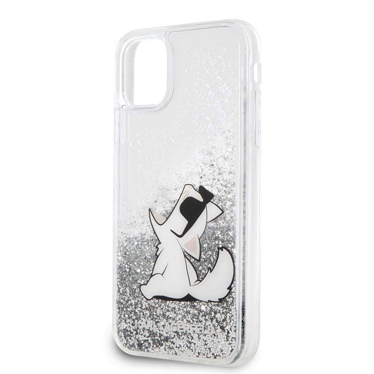 Apple iPhone 11 Kılıf Karl Lagerfeld Sıvılı Simli Choupette Fun Dizayn Kapak