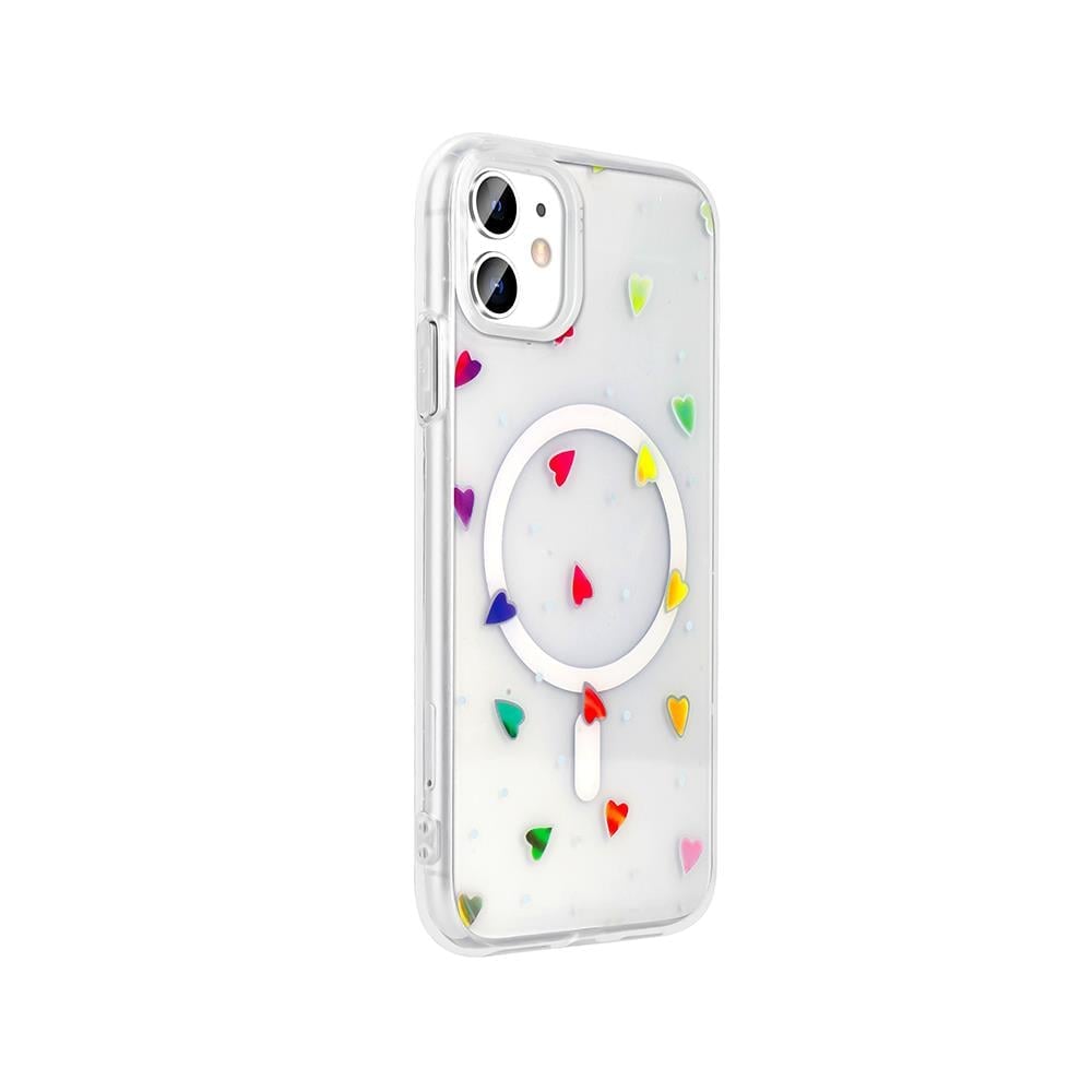 Apple iPhone 11 Kılıf M-Safe Şarj Özellikli Şeffaf Zore Folk Sert Kapak