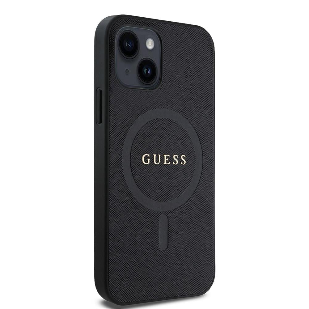 Apple iPhone 12 Kılıf Guess Orjinal Lisanslı M-safe Şarj Özellikli Yazı Logolu Saffiano Classic Kapak