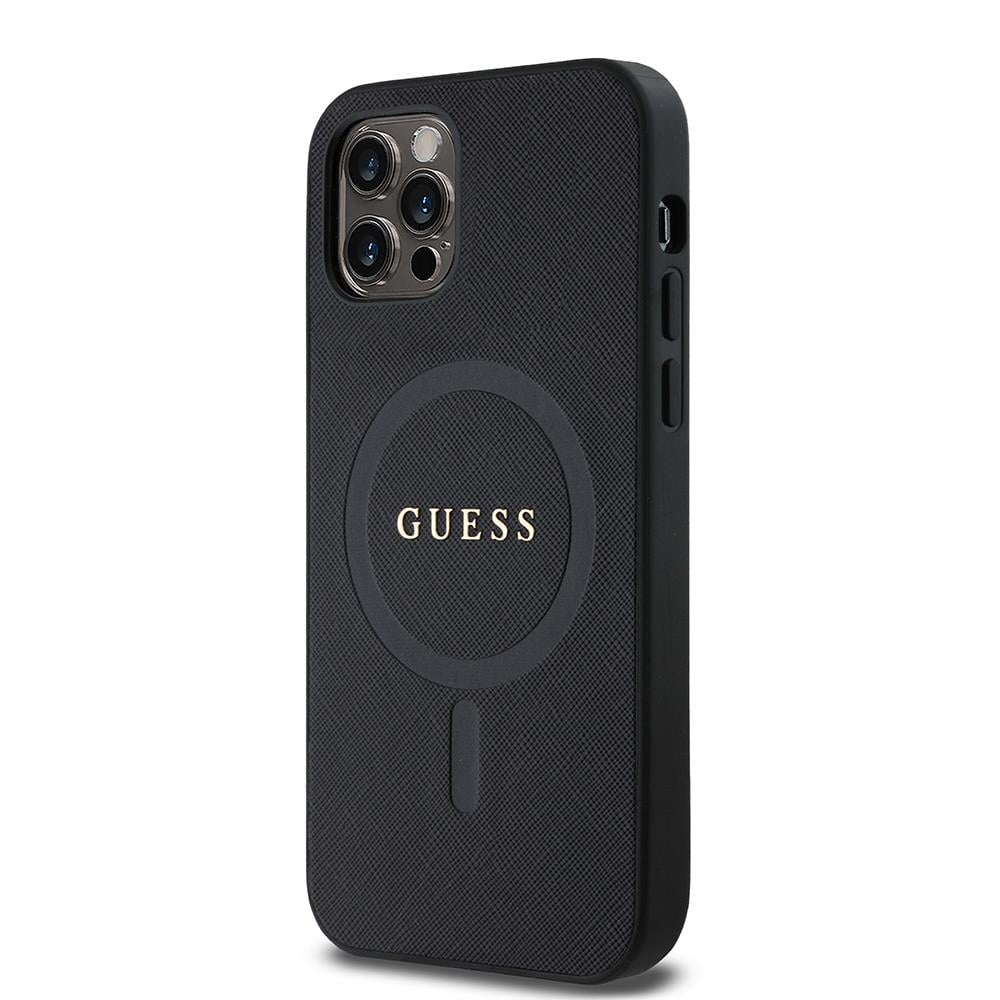 Apple iPhone 12 Pro Kılıf Guess Orjinal Lisanslı M-safe Şarj Özellikli Yazı Logolu Saffiano Classic Kapak