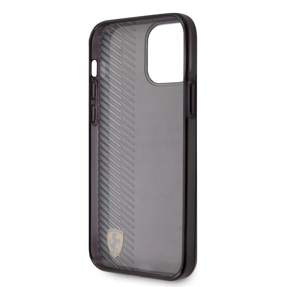 Apple iPhone 12 Pro Max Kılıf Ferrari Orjinal Lisanlı Klasik Metal Logolu Transparan Çizgi Desenli Gradient Kapak
