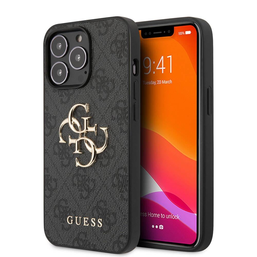 Apple iPhone 13 Pro Max Kılıf Guess Orjinal Lisanslı PU Deri 4G Desenli Metal Büyük 4G ve Yazı Logolu Kapak