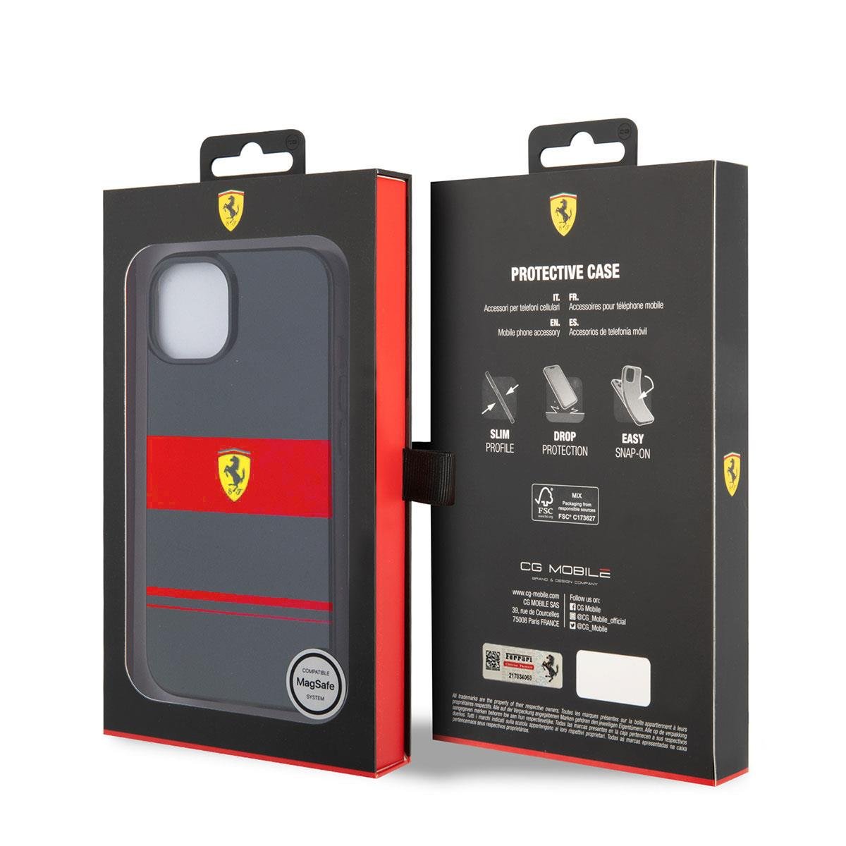Apple iPhone 14 Kılıf Ferrari Orjinal Lisanslı M-safe Şarj Özellikli Yatay Çizgili Dizayn Kapak
