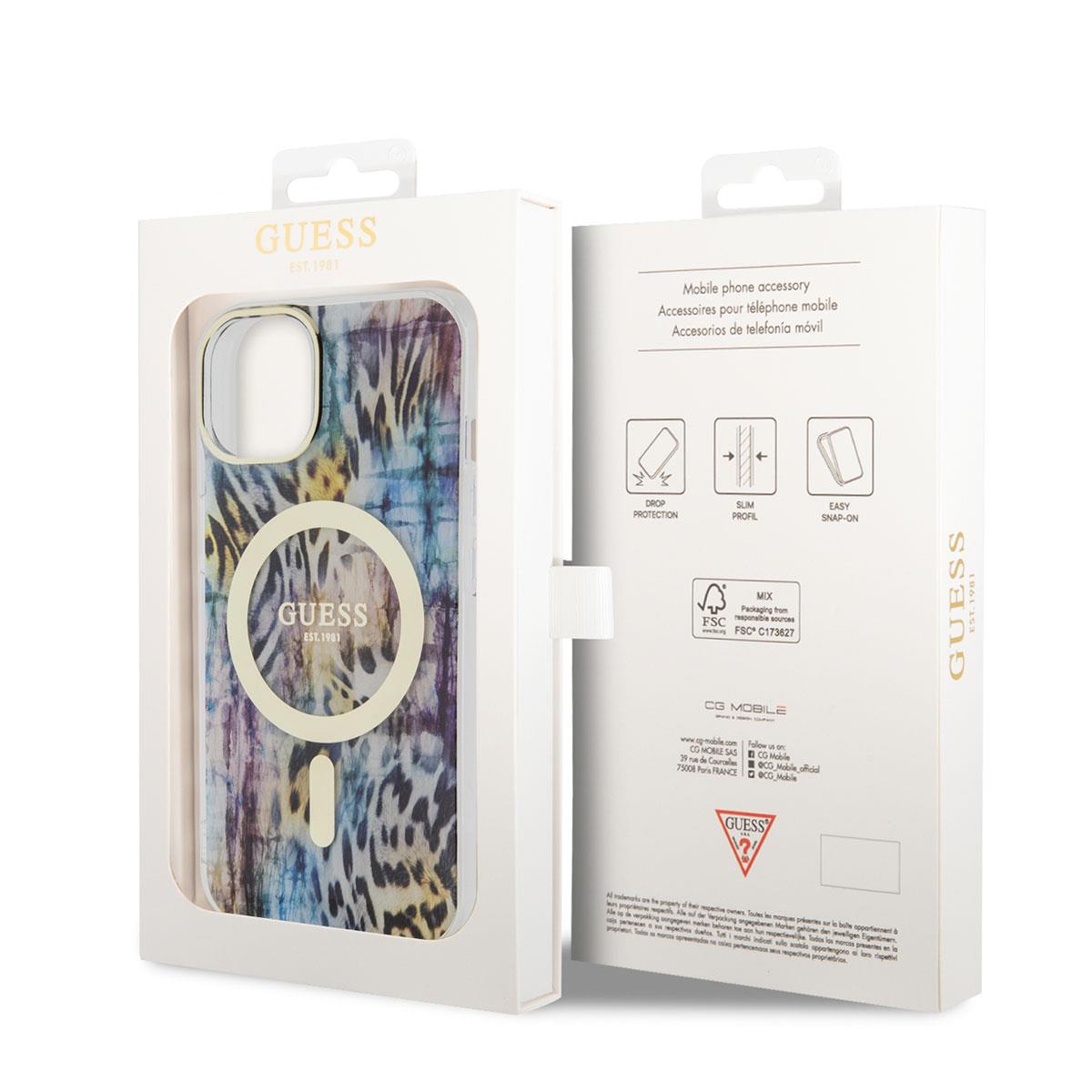 Apple iPhone 14 Kılıf GUESS M-safe Şarj Özellikli Leopar Desenli Kapak