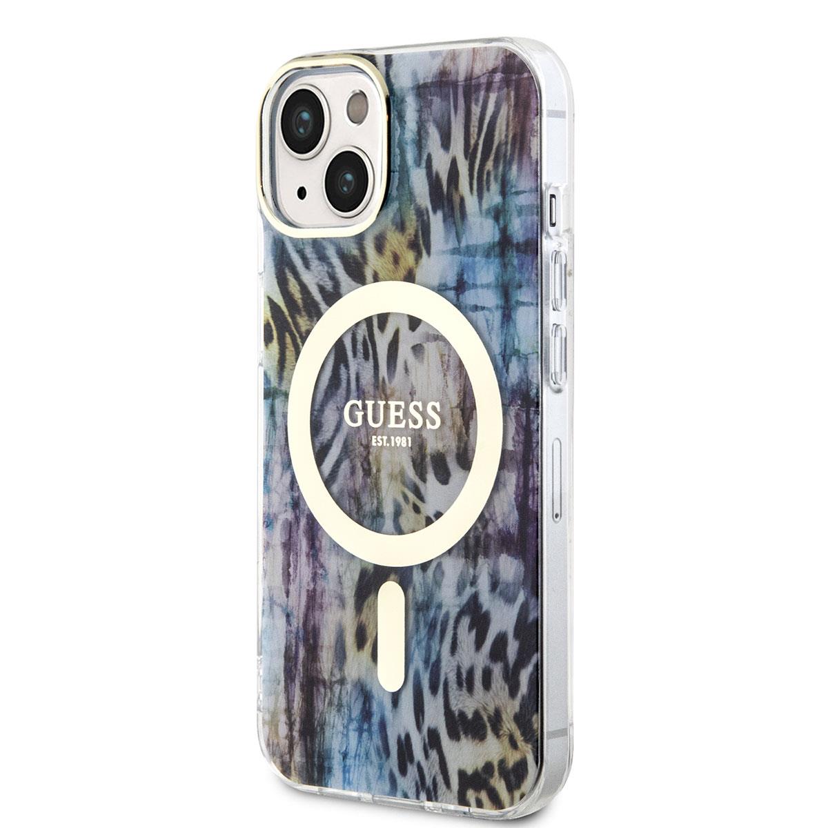 Apple iPhone 14 Kılıf GUESS M-safe Şarj Özellikli Leopar Desenli Kapak
