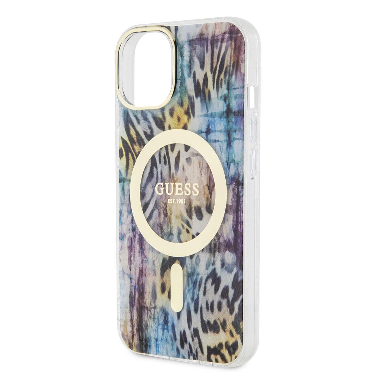Apple iPhone 14 Kılıf GUESS M-safe Şarj Özellikli Leopar Desenli Kapak
