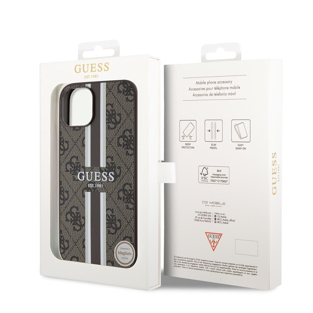 Apple iPhone 14 Kılıf Guess Orjinal Lisanslı M-safe Şarj Özellikli 4G Şerit Tasarımlı Printed Kapak