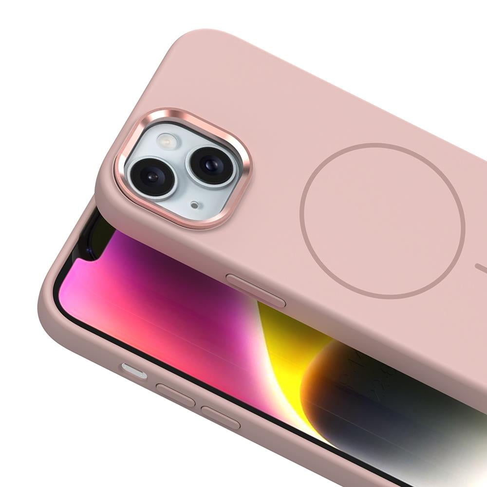 Apple iPhone 14 Kılıf M-Safe Şarj Özellikli Metal Kamera Çerçeveli Zore Edi Silikon Kapak