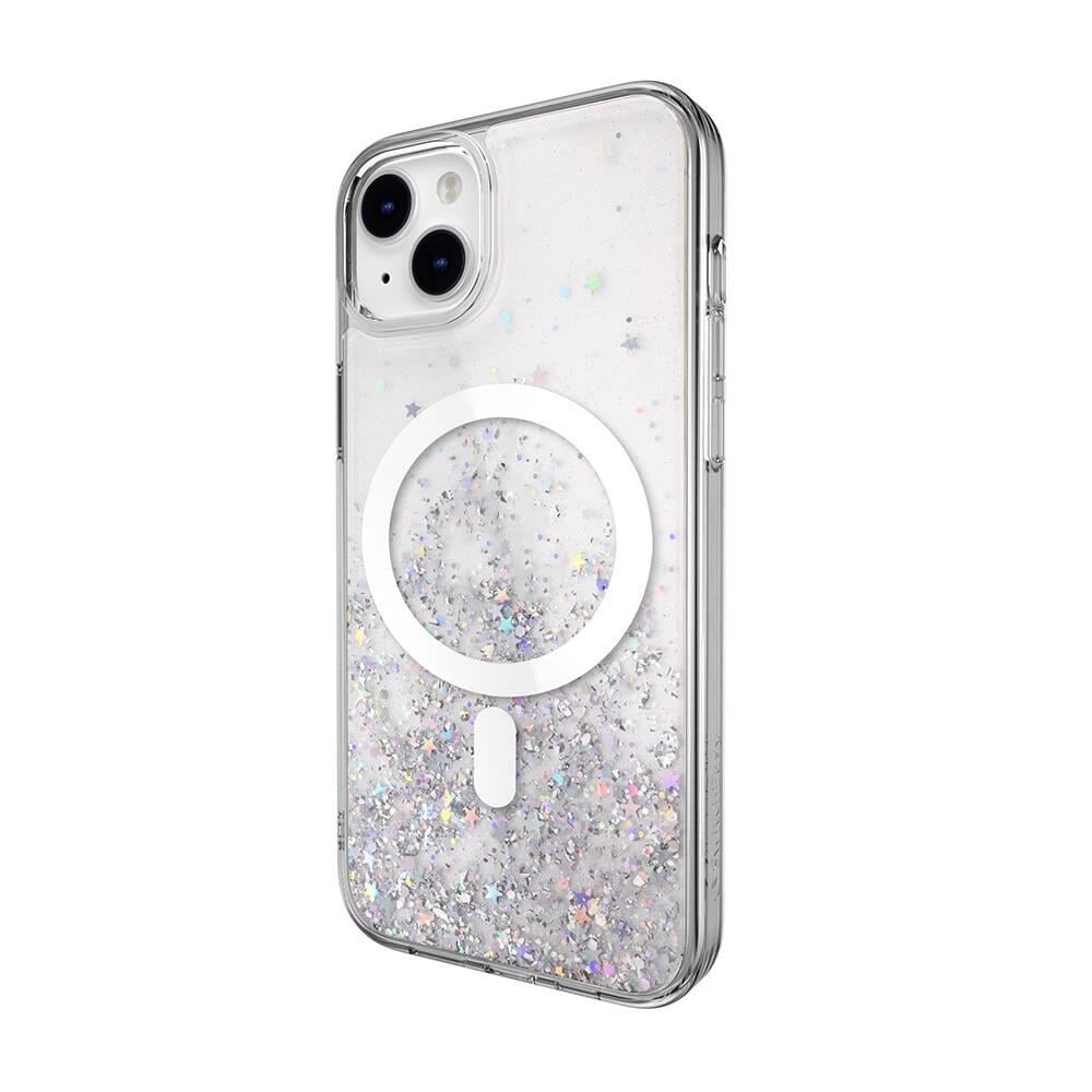 Apple iPhone 14 Plus Kılıf M-safe Şarj Özellikli Parlayan Simli Şeffaf Lisanslı Switcheasy Starfield-M Kapak