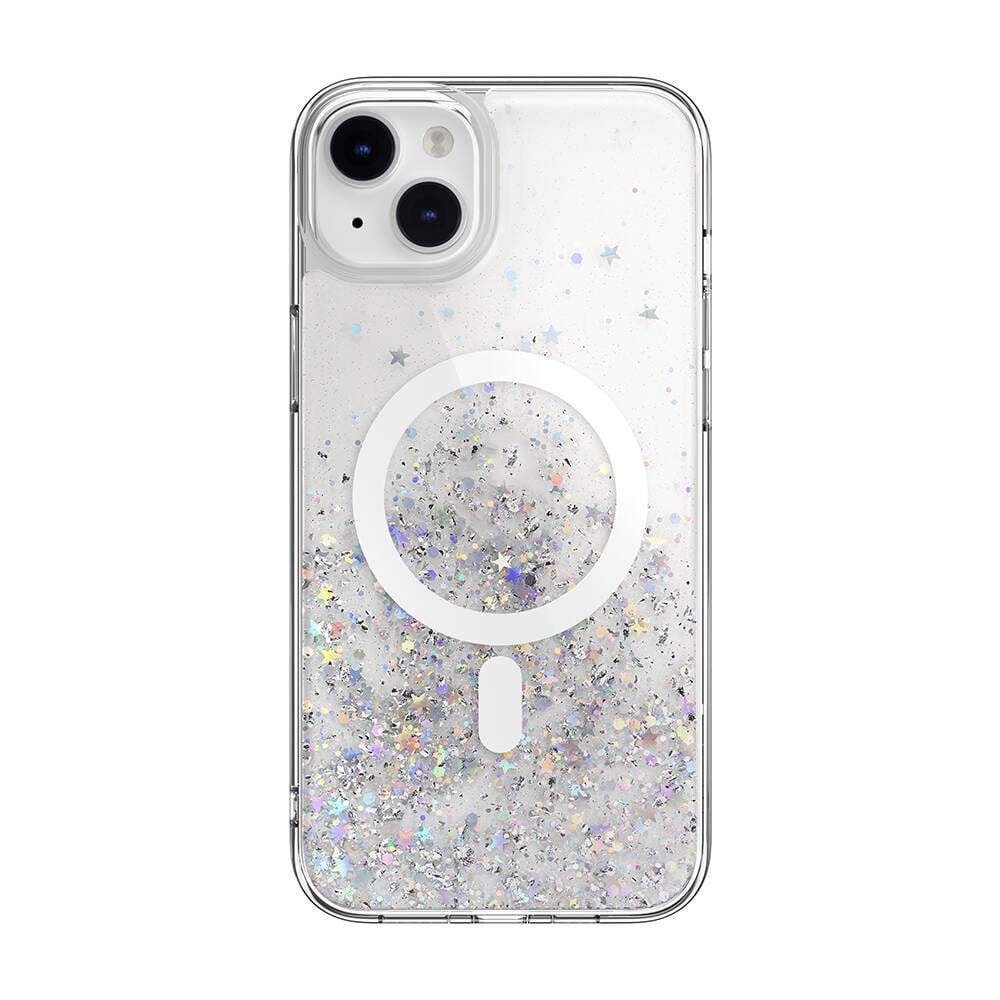 Apple iPhone 14 Plus Kılıf M-safe Şarj Özellikli Parlayan Simli Şeffaf Lisanslı Switcheasy Starfield-M Kapak