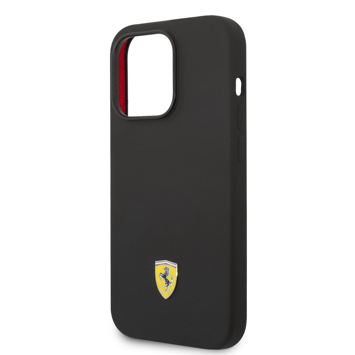 Apple iPhone 14 Pro Kılıf Ferrari M-safe Şarj Özellikli Silikon Metal Logo Dizayn Kapak