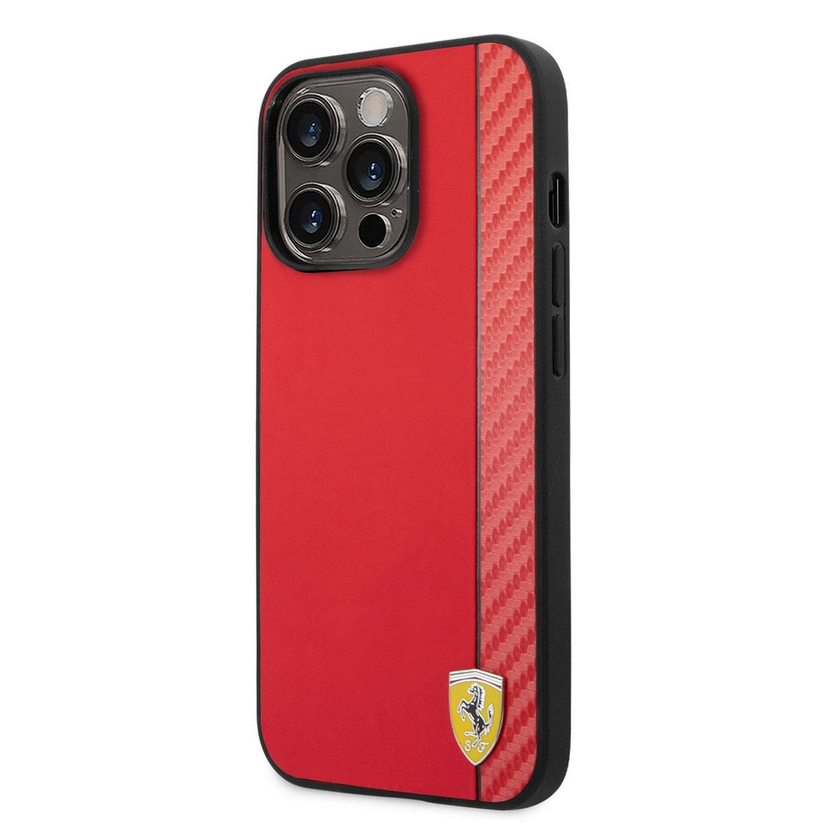 Apple iPhone 14 Pro Kılıf Ferrari M-safe Şarj Özellikli PU Deri Karbon Şeritli Dizayn Kapak
