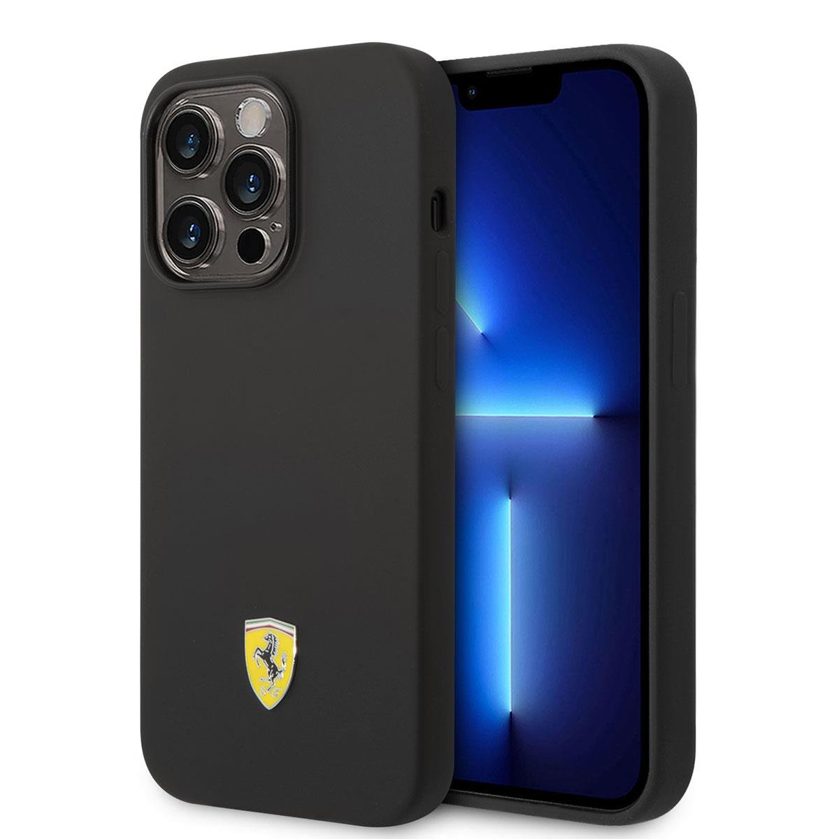 Apple iPhone 14 Pro Kılıf Ferrari M-safe Şarj Özellikli Silikon Metal Logo Dizayn Kapak