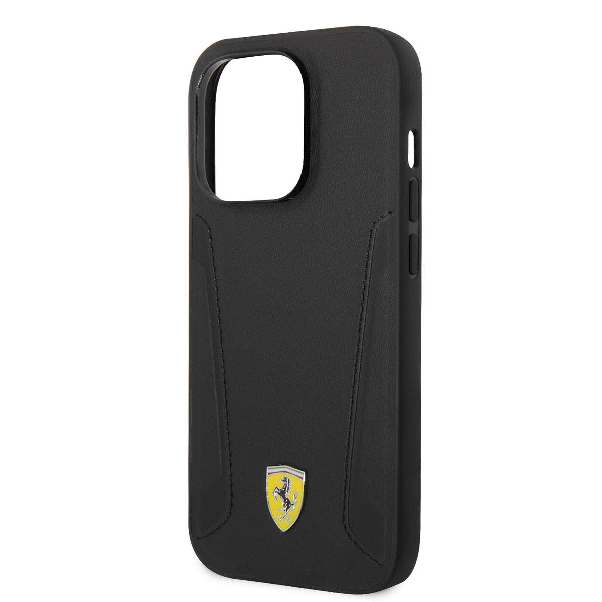 Apple iPhone 14 Pro Kılıf Ferrari M-safe Şarj Özellikli Deri Kenarları Damgalı Dizayn Kapak