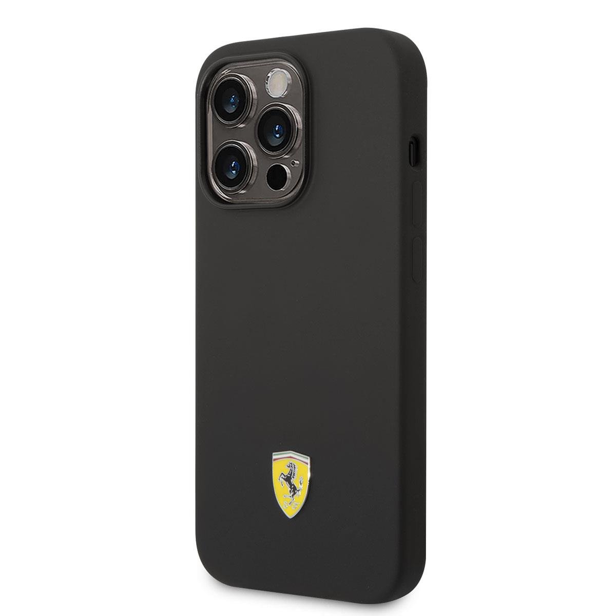 Apple iPhone 14 Pro Kılıf Ferrari M-safe Şarj Özellikli Silikon Metal Logo Dizayn Kapak