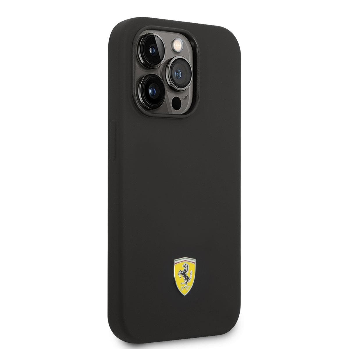 Apple iPhone 14 Pro Kılıf Ferrari M-safe Şarj Özellikli Silikon Metal Logo Dizayn Kapak