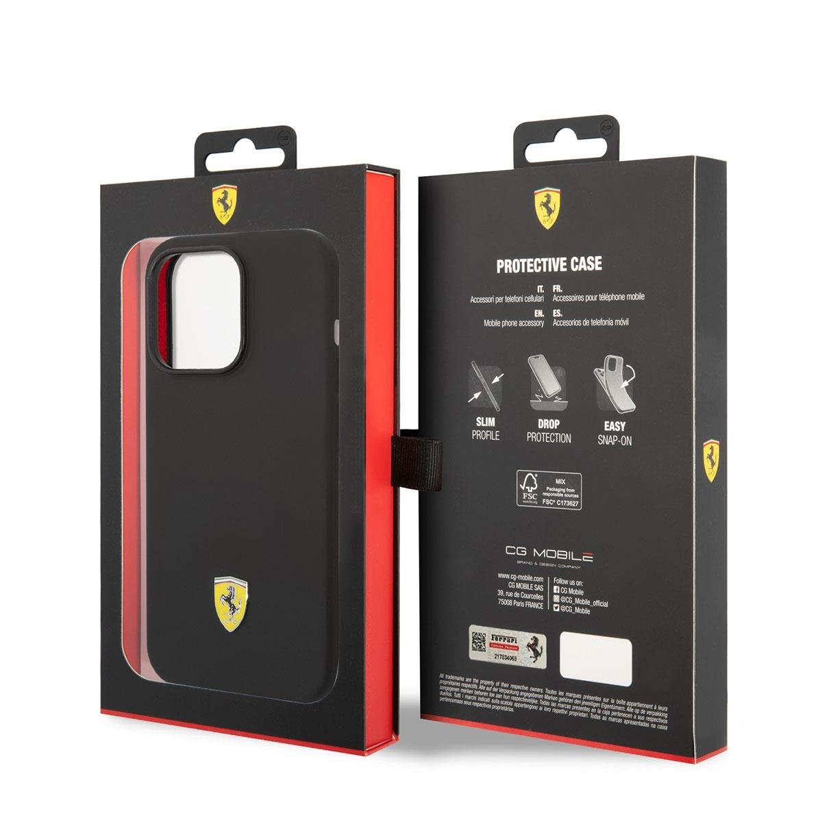 Apple iPhone 14 Pro Kılıf Ferrari M-safe Şarj Özellikli Silikon Metal Logo Dizayn Kapak