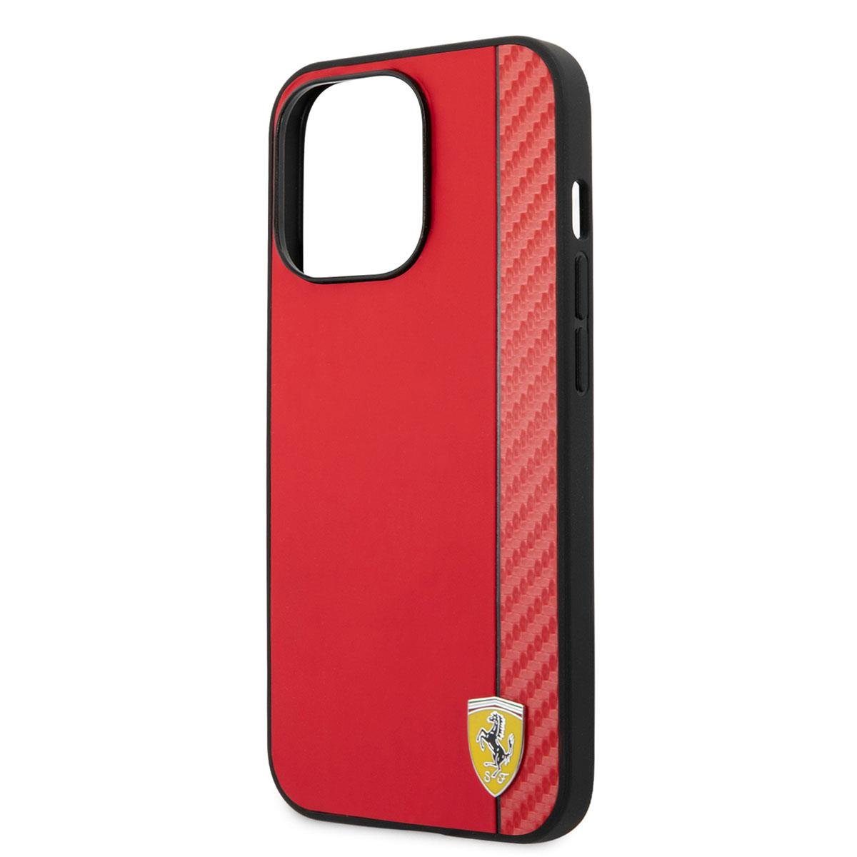 Apple iPhone 14 Pro Kılıf Ferrari M-safe Şarj Özellikli PU Deri Karbon Şeritli Dizayn Kapak