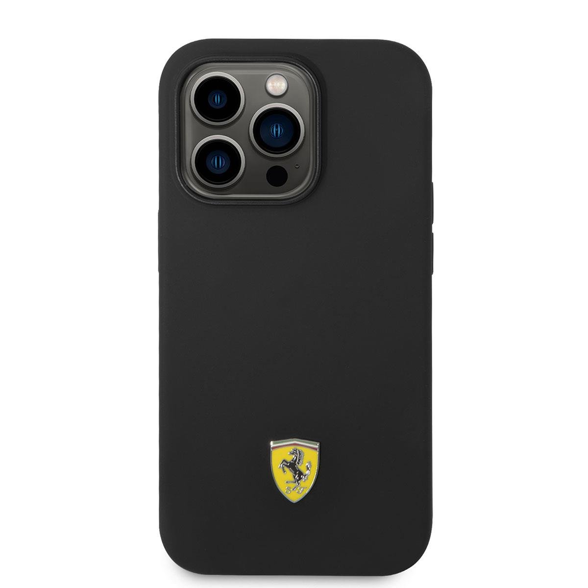Apple iPhone 14 Pro Kılıf Ferrari M-safe Şarj Özellikli Silikon Metal Logo Dizayn Kapak