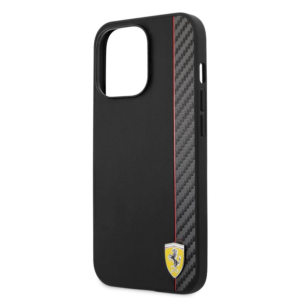 Apple iPhone 14 Pro Kılıf Ferrari M-safe Şarj Özellikli Pu Deri Ve Karbon Şeritli Dizayn Kapak