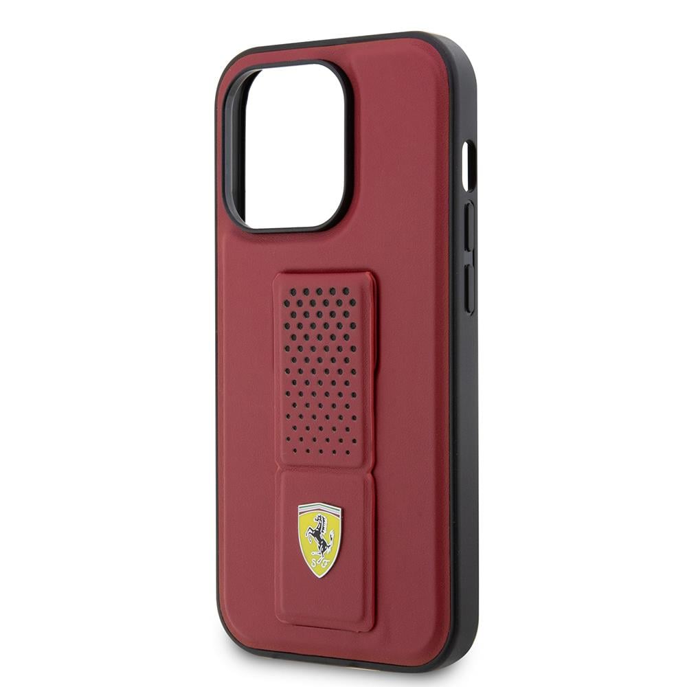 Apple iPhone 14 Pro Kılıf Ferrari Orjinal Lisanlı Klasik Metal Logolu Delikli Standlı Deri Kapak