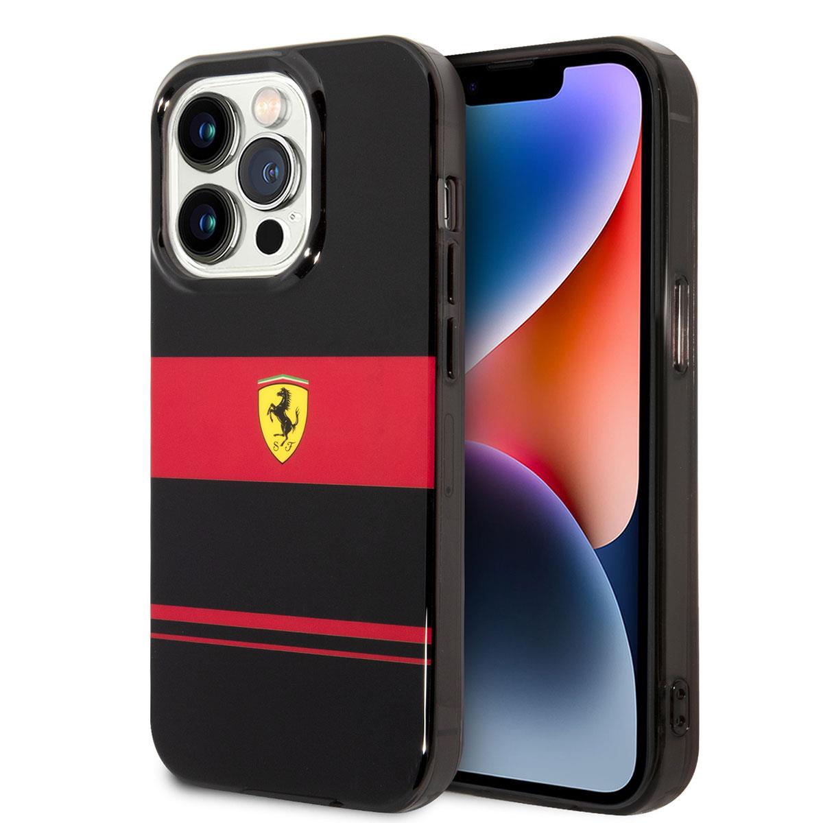 Apple iPhone 14 Pro Kılıf Ferrari Orjinal Lisanslı M-safe Şarj Özellikli Yatay Çizgili Dizayn Kapak