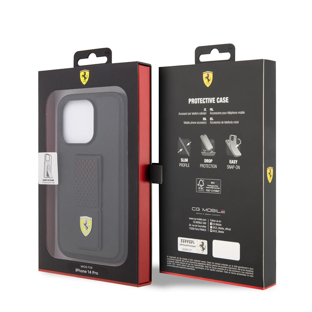 Apple iPhone 14 Pro Kılıf Ferrari Orjinal Lisanlı Klasik Metal Logolu Delikli Standlı Deri Kapak