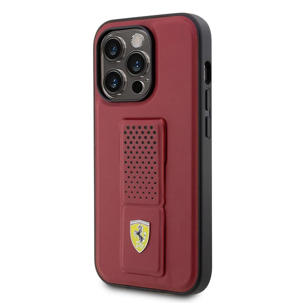 Apple iPhone 14 Pro Kılıf Ferrari Orjinal Lisanlı Klasik Metal Logolu Delikli Standlı Deri Kapak