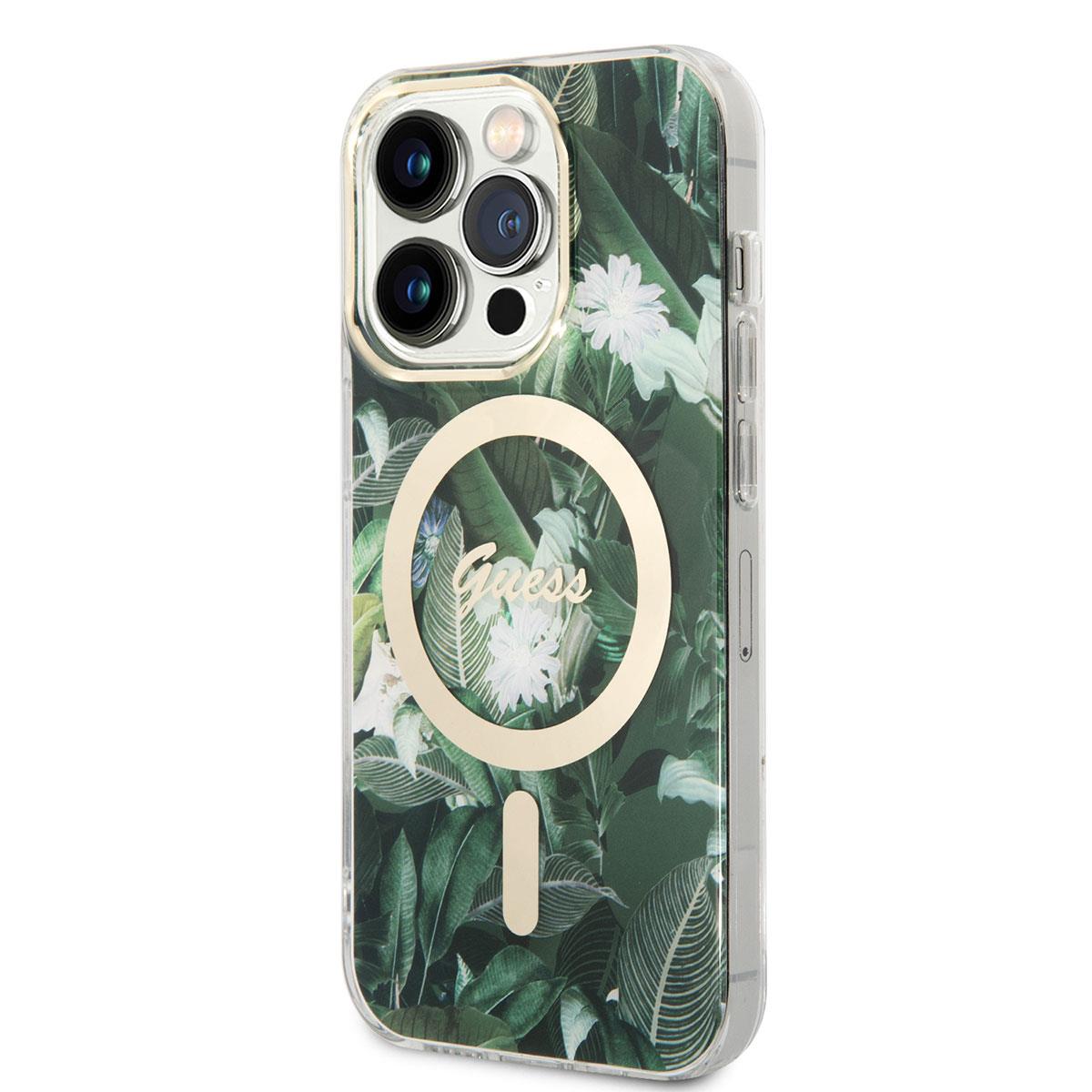 Apple iPhone 14 Pro Kılıf GUESS M-safe Şarj Özellikli Yaprak Desenli M-safe Şarj Kablolu Kapak