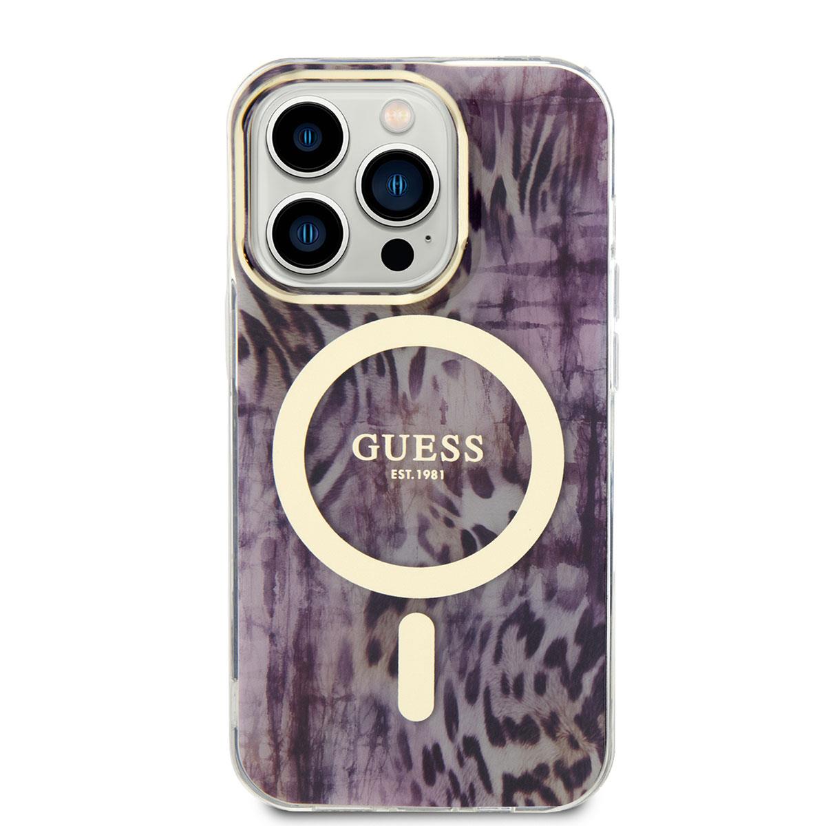 Apple iPhone 14 Pro Kılıf GUESS M-safe Şarj Özellikli Leopar Desenli Kapak