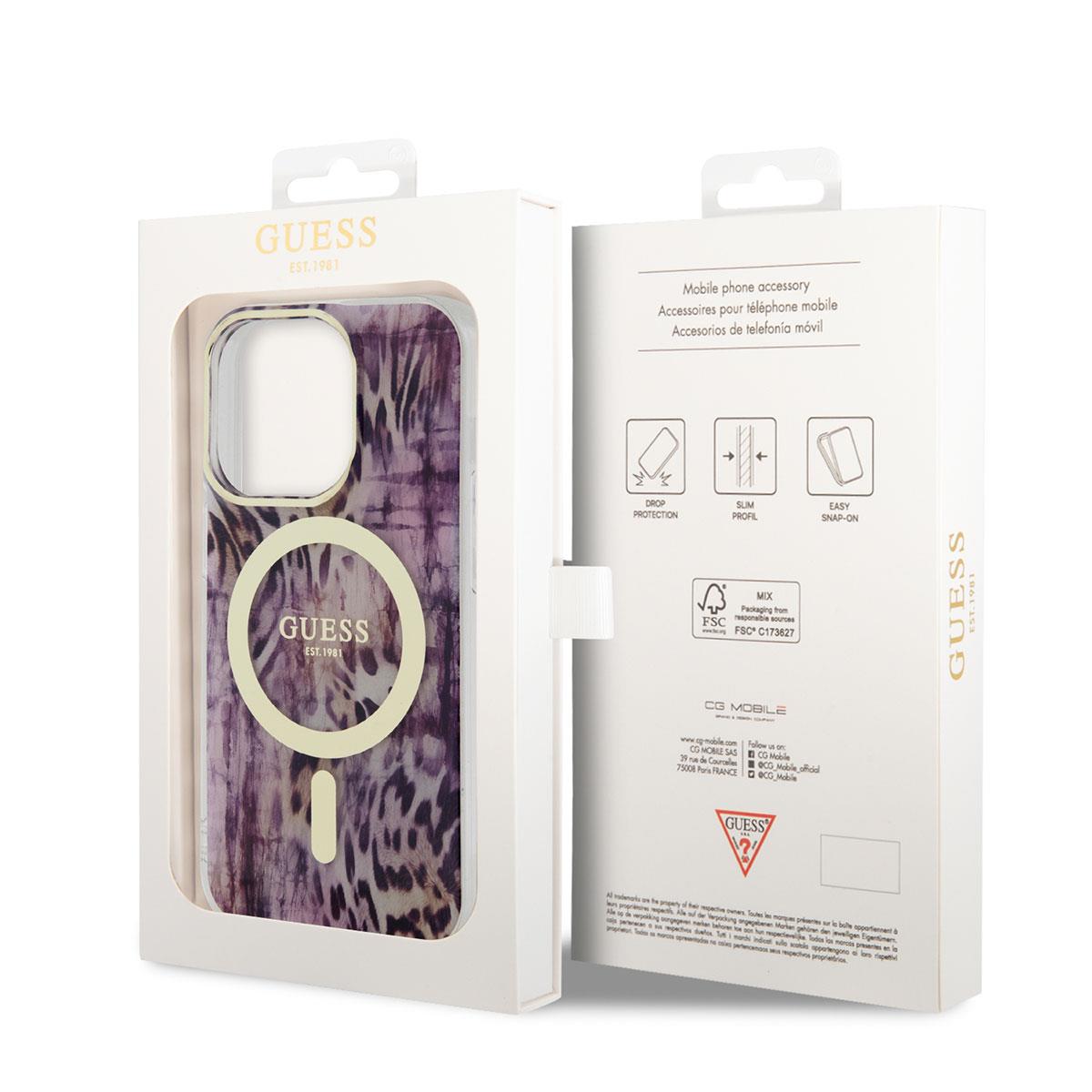 Apple iPhone 14 Pro Kılıf GUESS M-safe Şarj Özellikli Leopar Desenli Kapak