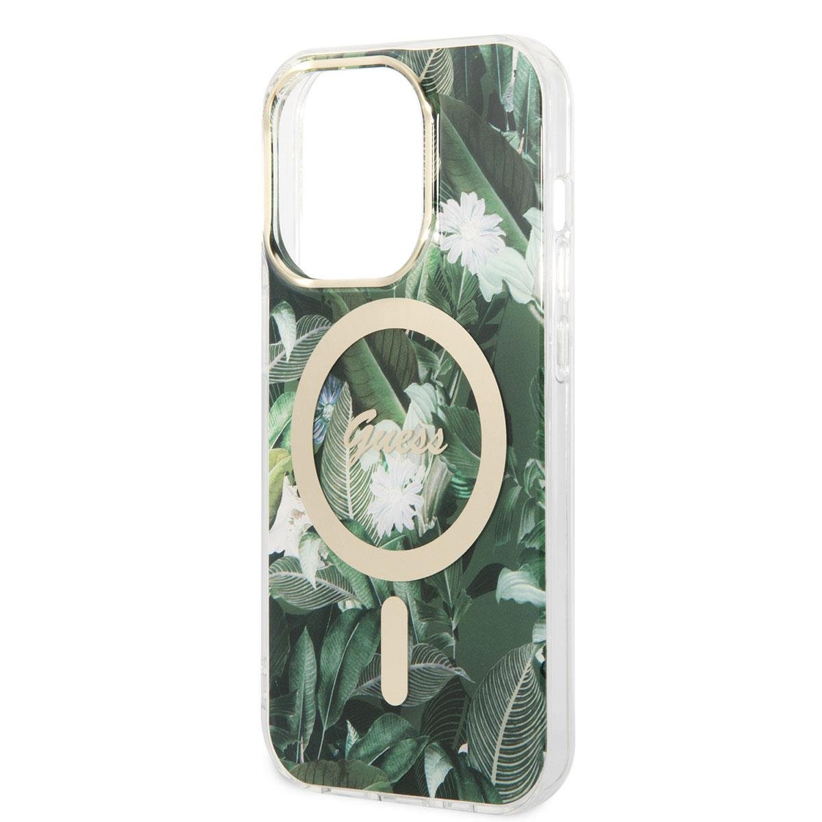Apple iPhone 14 Pro Kılıf GUESS M-safe Şarj Özellikli Yaprak Desenli M-safe Şarj Kablolu Kapak