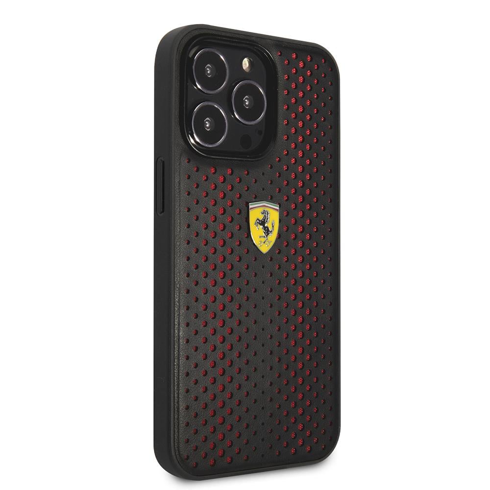 Apple iPhone 14 Pro Max Kılıf Ferrari Deri Sarı Noktalı Dizayn Kapak
