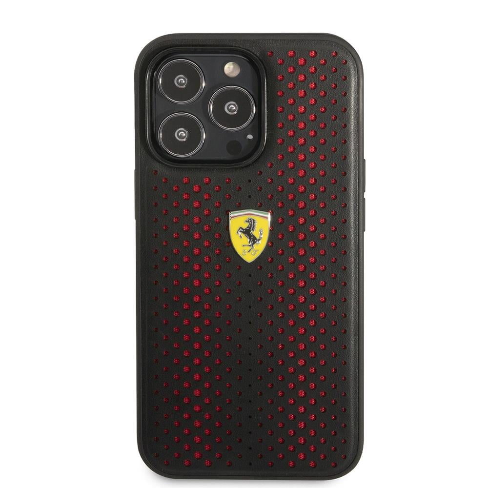 Apple iPhone 14 Pro Max Kılıf Ferrari Deri Sarı Noktalı Dizayn Kapak