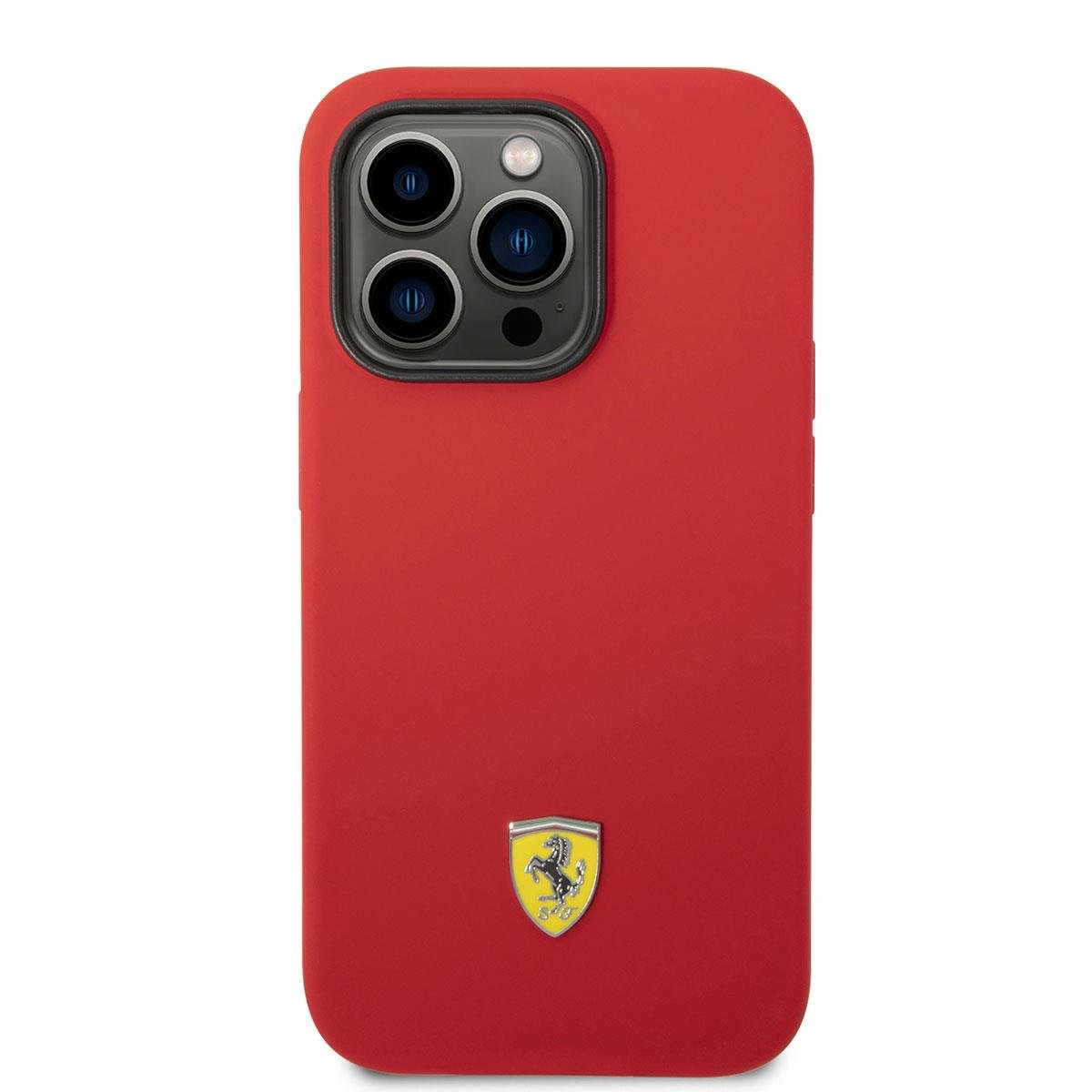 Apple iPhone 14 Pro Max Kılıf Ferrari M-safe Şarj Özellikli Silikon Metal Logo Dizayn Kapak