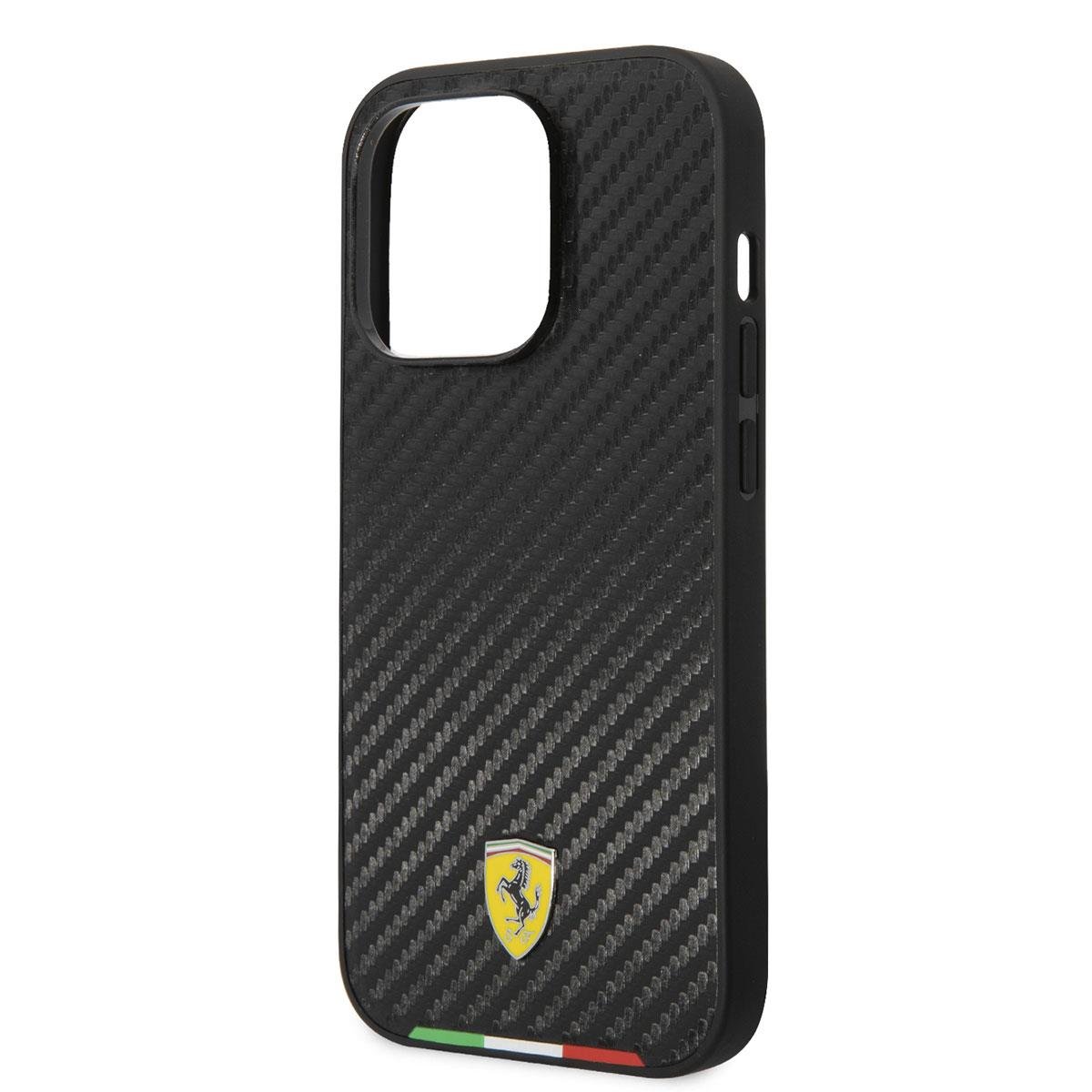 Apple iPhone 14 Pro Max Kılıf Ferrari M-safe Şarj Özellikli Karbon İtalyan Bayrak Dizayn Kapak