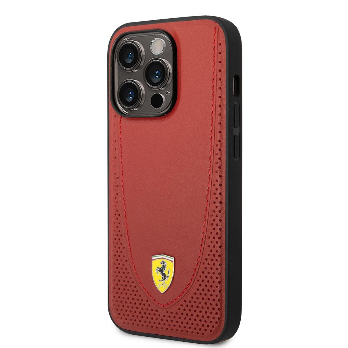 Apple iPhone 14 Pro Max Kılıf Ferrari M-safe Şarj Özellikli Deri Delikli Dikişli Dizayn Kapak
