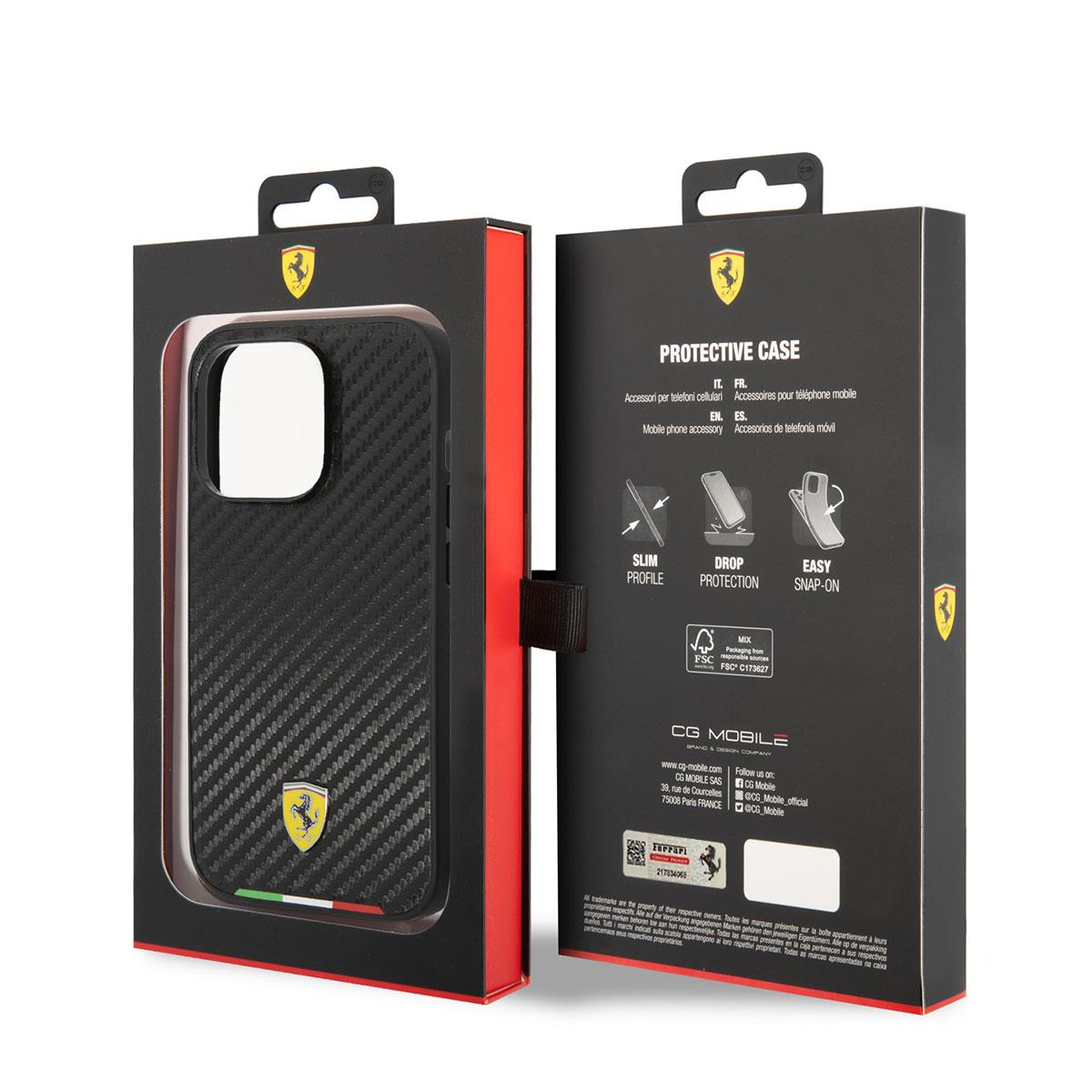 Apple iPhone 14 Pro Max Kılıf Ferrari M-safe Şarj Özellikli Karbon İtalyan Bayrak Dizayn Kapak