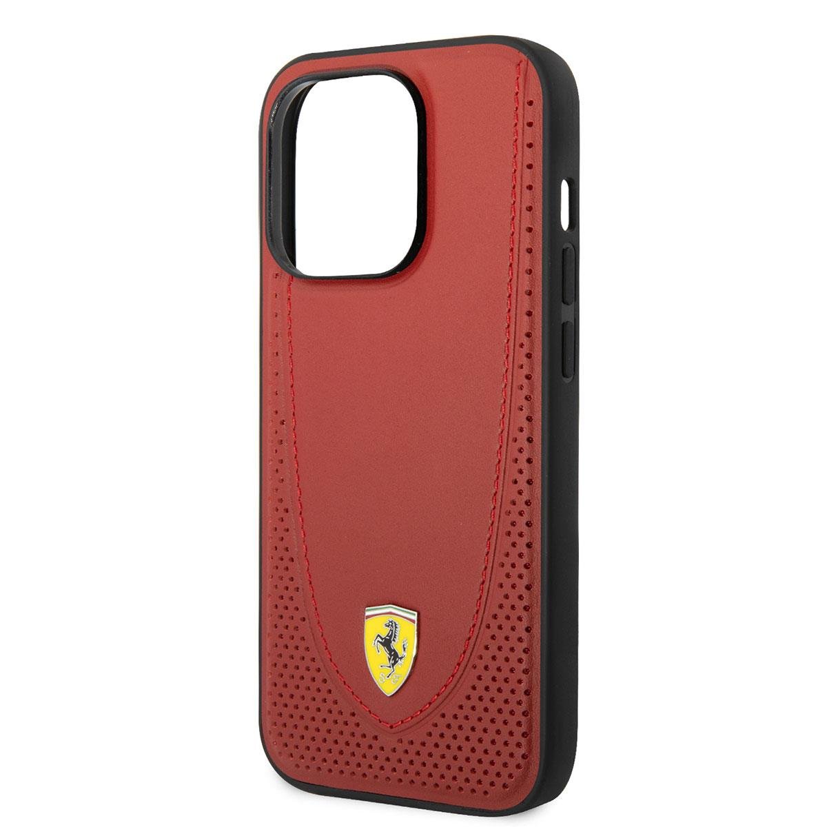Apple iPhone 14 Pro Max Kılıf Ferrari M-safe Şarj Özellikli Deri Delikli Dikişli Dizayn Kapak